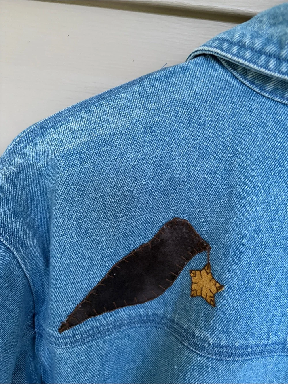 Vintage 90’s Denim Chore Jacket Primitive Folk Art